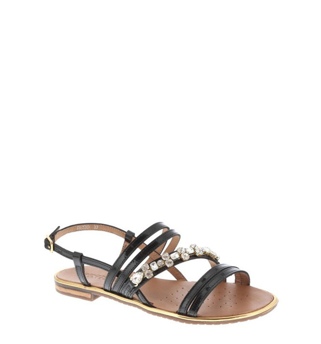 Sandali Geox donna bassi in pelle nera impreziositi da cristalli D622CI
