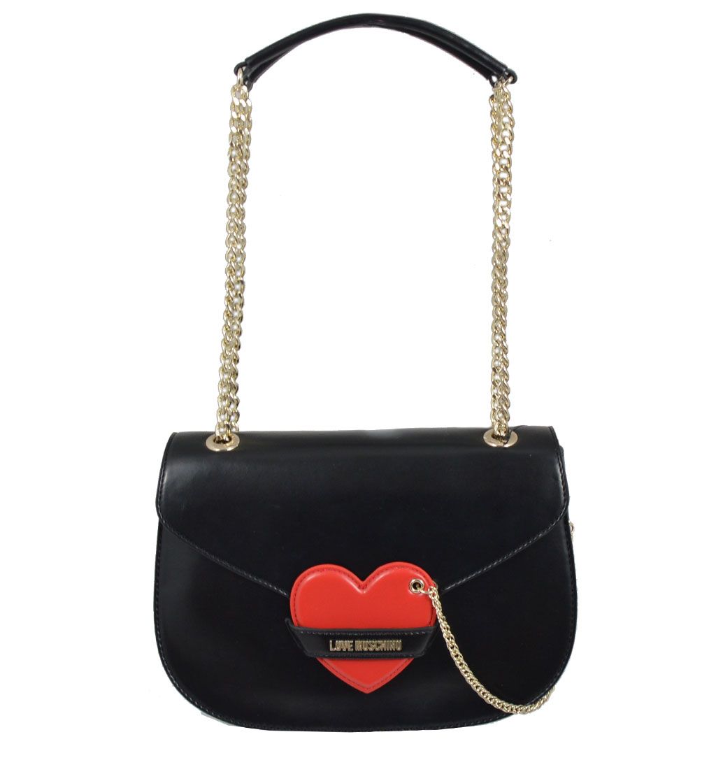 Love Moschino borsa con tracolla in catena e chiusura a calamita.  All'interno tre scomparti e fodera interna rossa