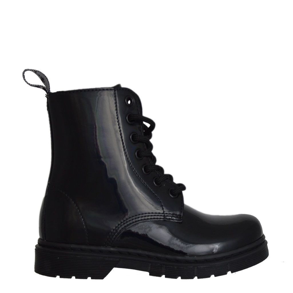 Cult anfibi in pelle nera effetto vernice CLJ101418PATENT BLACK.Shop Online
