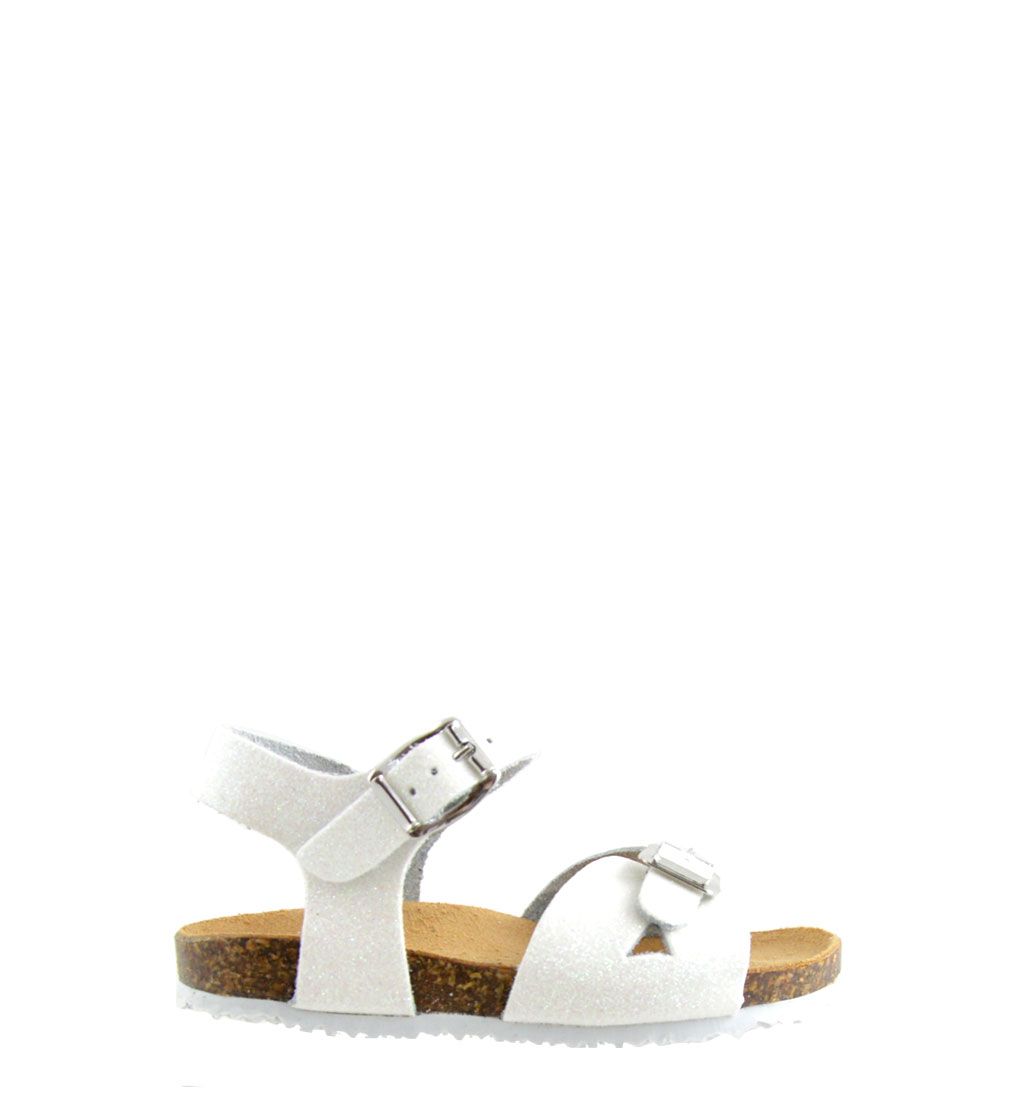 Docksteps kids flat sandals white leather with glitter