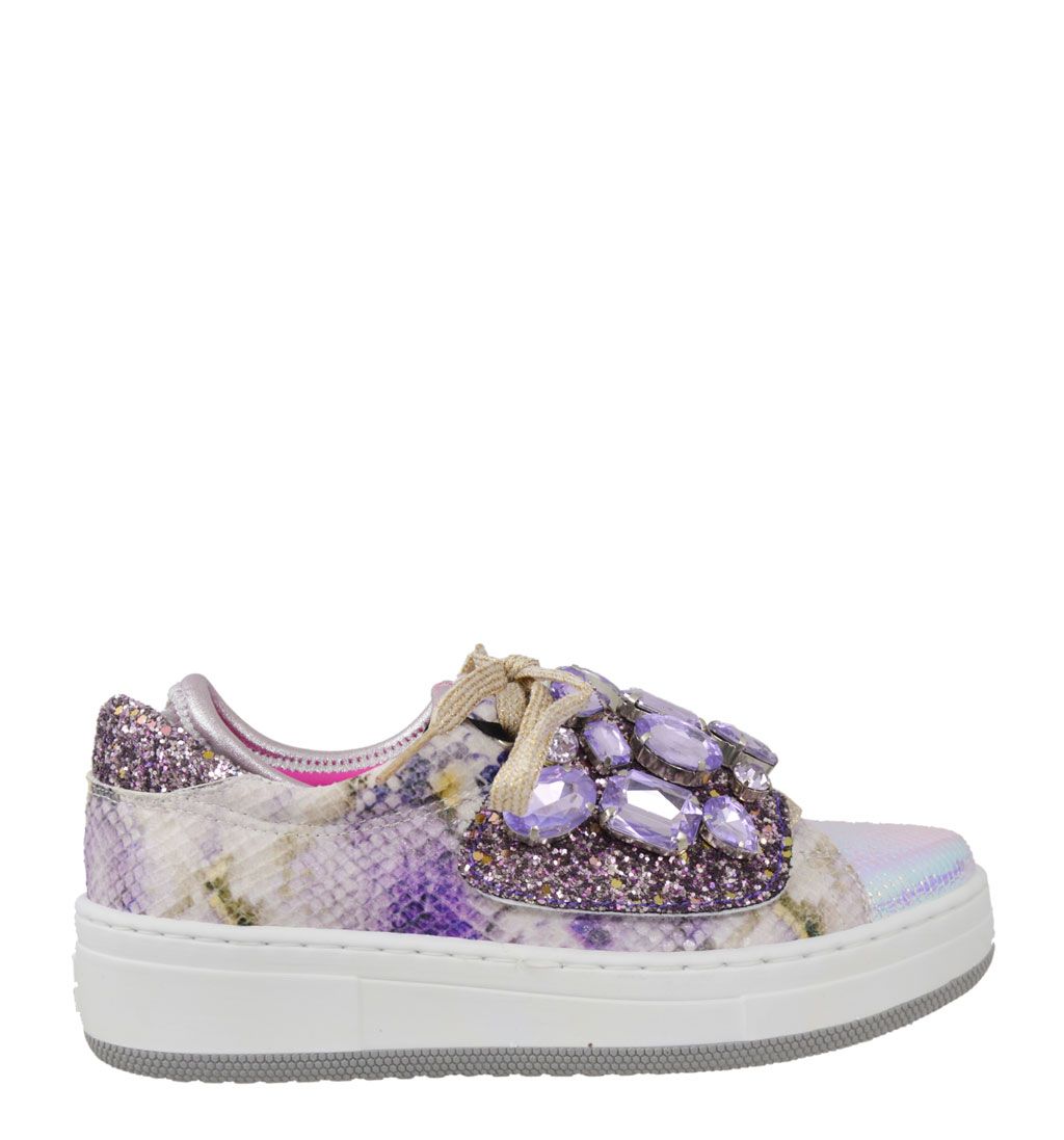 Dor Shoes sneakers in pelle con pietre viola DOR04VPSERPCICLA