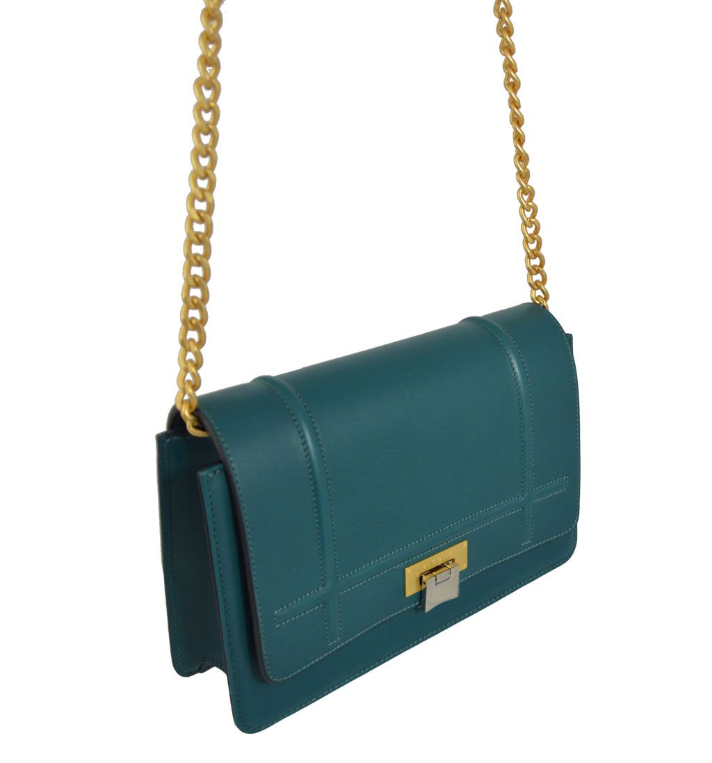 Feasibility Appoint cabin Francesco Visone Lizzy Medium blue-green leather bag from Italy | € 189