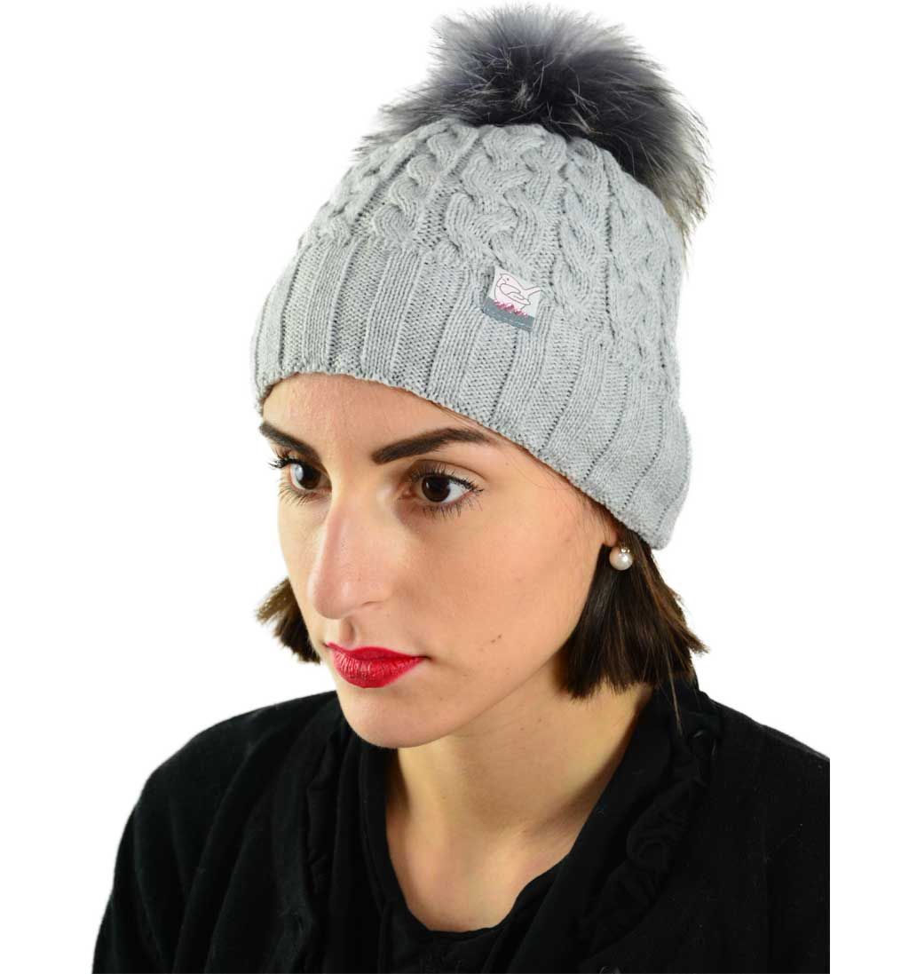 Barbaras Cappello grigio Pon Pon e sciarpa | Nuova Collezione - 79 euro
