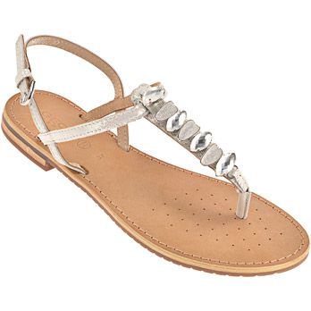 Sandali Geox donna Sozy bassi in pelle argento impreziositi da cristalli e glitter D622CC 000KY C1007