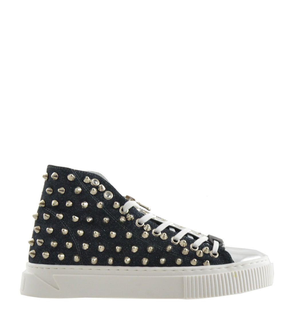 Gioselin sneakers donna in tessuto cangiante nero con applicazione borchie silver