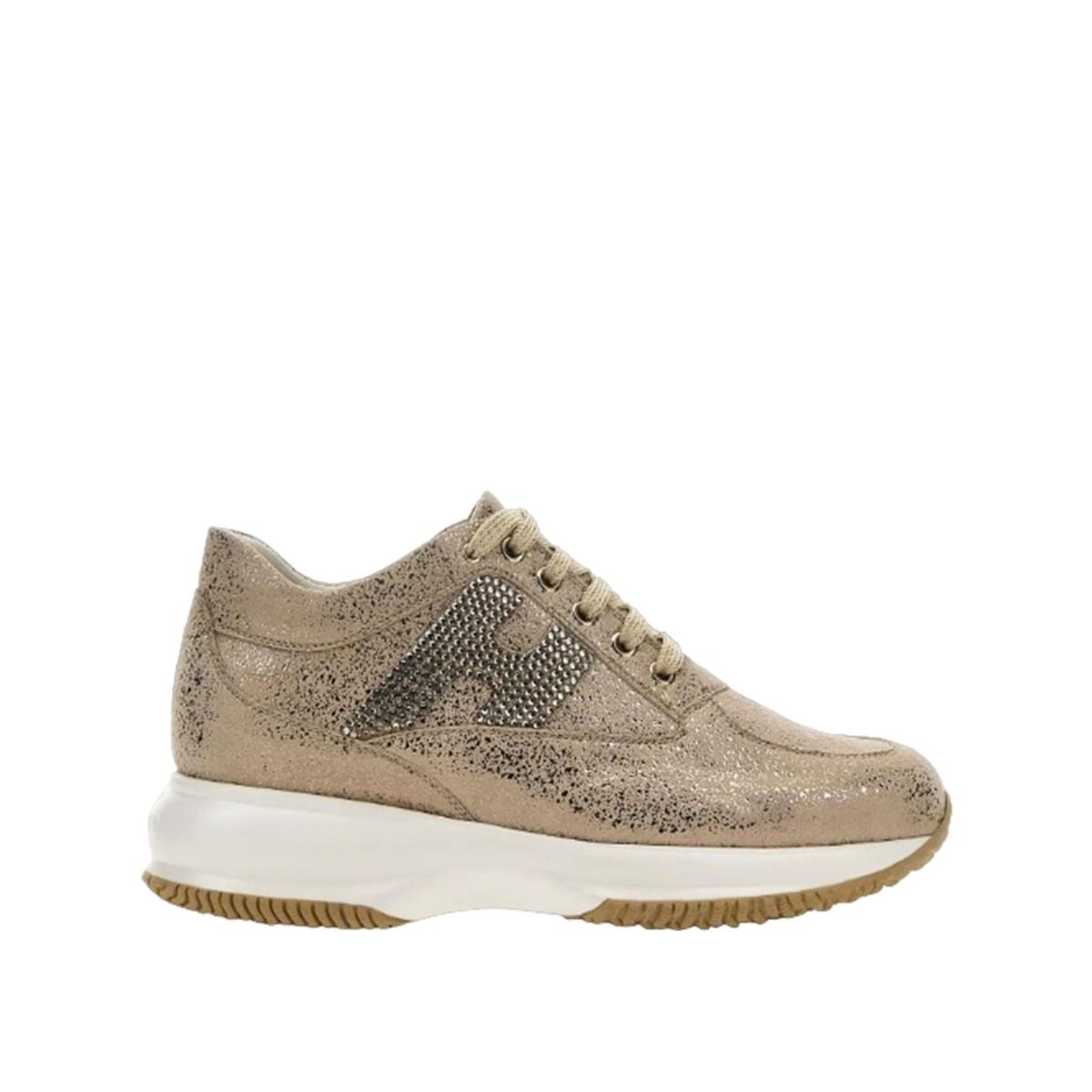 Hogan Interactive H Strass – Scarpe Donna In Pelle Scamosciata Blu Notte Con Tacco Piatto E Chiusura Stringata
