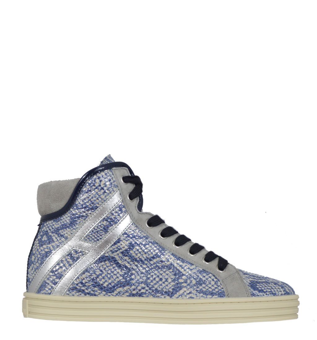 Hogan Rebel R182 da donna. Dona al tuo look uno stile street glamour con  questo modello di sneakers high top in pelle effetto lamè con stampa  pitonata sfumata impreziosita dall'effetto cangiante silver