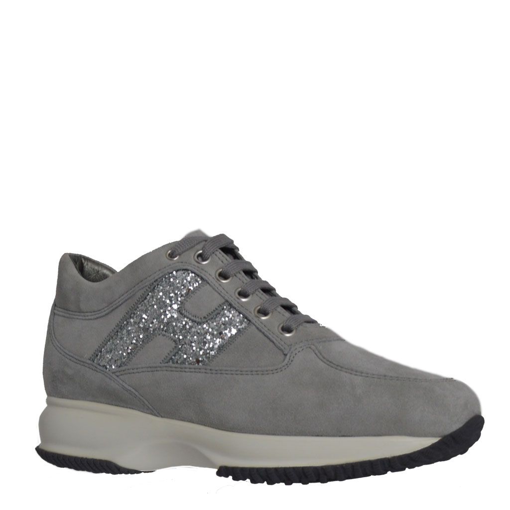 Hogan Interactive donna in pelle scamosciata grigia, H glitterata -  HXW00N0S3609KE3707