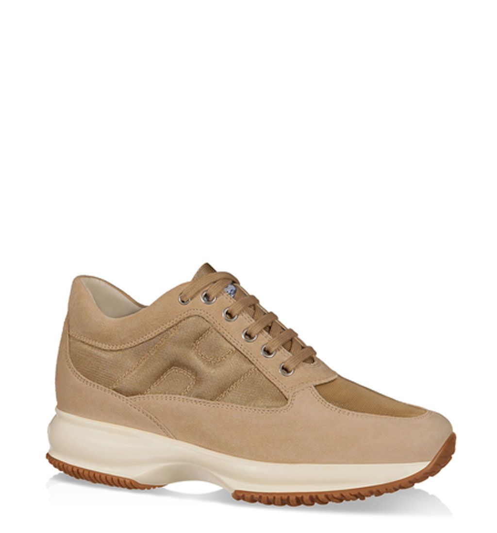 Hogan interactive da donna in camoscio beige e tessuto oro