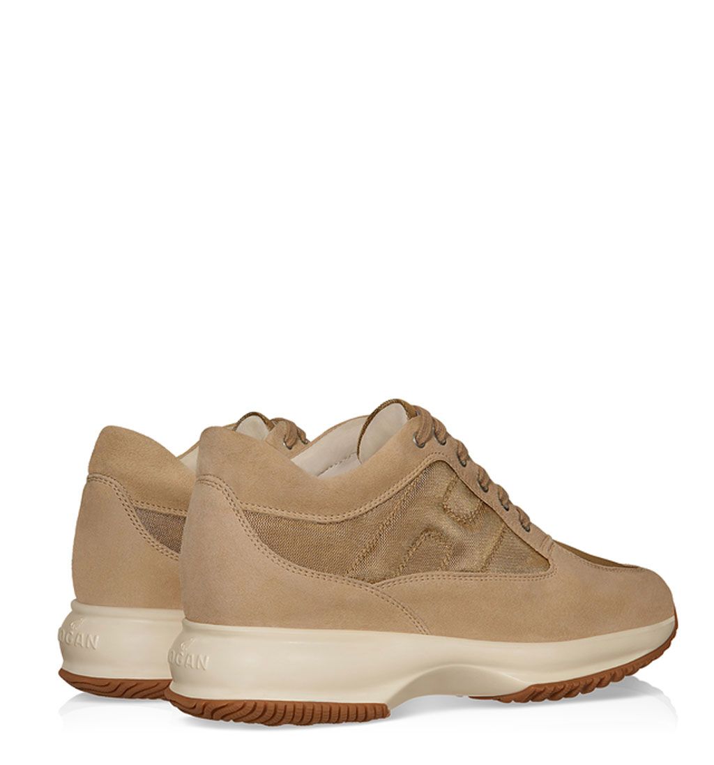 Hogan interactive da donna in camoscio beige e tessuto oro