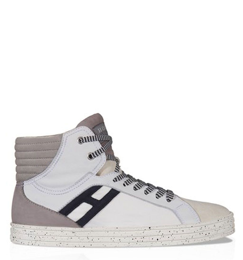 Hogan Rebel R141 uomo in nabuk con inserti in tessuto tecnico panna, punta  in suede