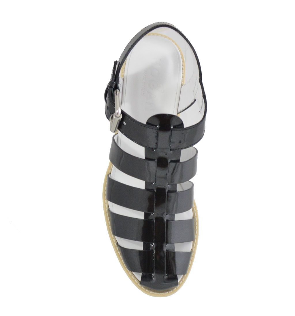 Hogan Sandali ragnetto in pelle nera con tacco e plateau bianco