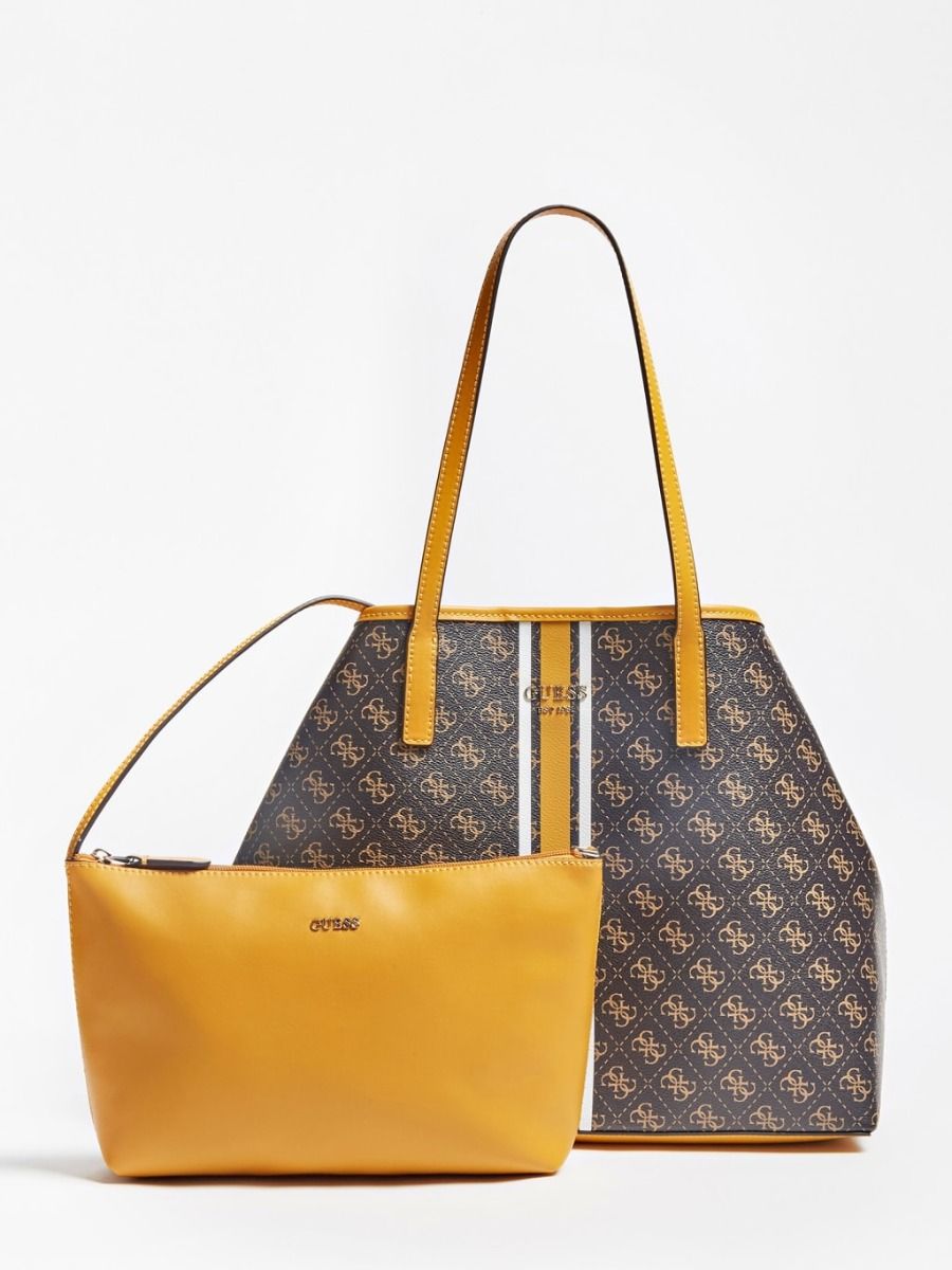 Buy Guess Vikky Logo Detailed Tote Bag In Yellow