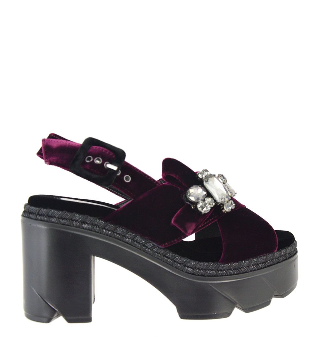 Jeannot sandals in leather and burgundi velvet Winter collection