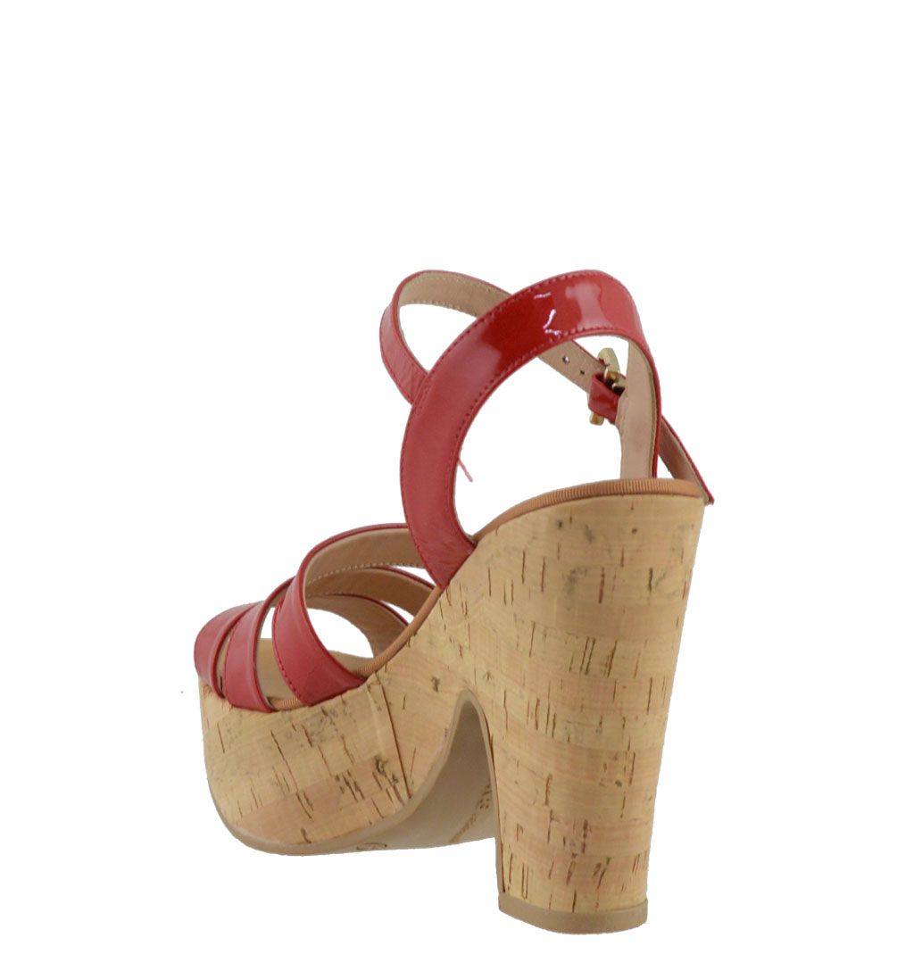 Manas by Lea Foscati sandali con listini in pelle rossa tacco e plateau rivestiti in sughero