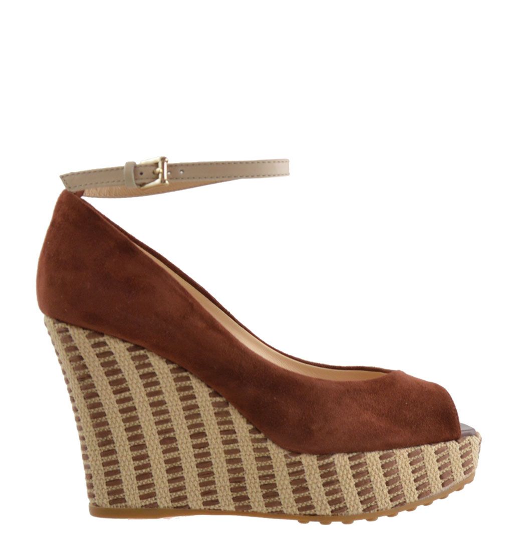 Tod s sandali con zeppa in camoscio ruggine 215 Collezione outlet