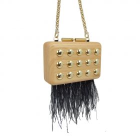 retro LAURAFED WOODEN BAG WITH OSTRICH FEATHERS