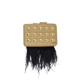 LAURAFED WOODEN BAG WITH OSTRICH FEATHERS