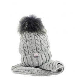 Barbaras Cappello grigio Pon Pon e sciarpa | Nuova Collezione - 79 euro