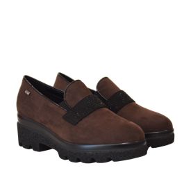 Mocassini Donna Valleverde In Pelle Scamosciata Blu, Tacco Zeppa 5 Cm, Suola In Gomma, Comodi E Casual