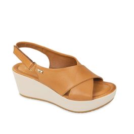 Valleverde Sandali A Zeppa Bassa Per Donna – Modello 37501 In Tessuto Elasticizzato Beige, Zeppa 4 Cm